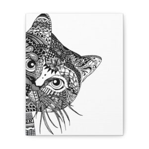 Zentangle Cat Drawing, Canvas Print 5x7 or 8x10 or 12x16