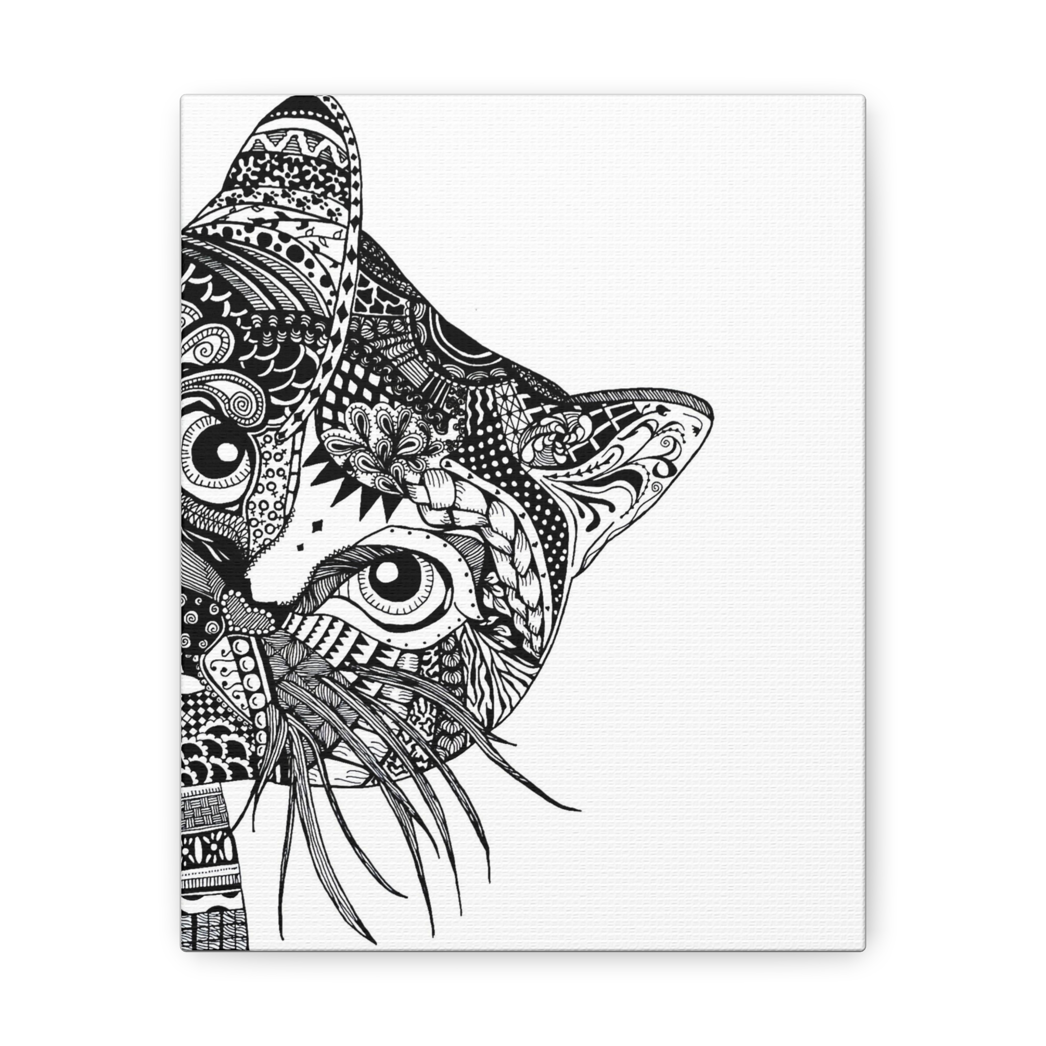 Zentangle Cat Drawing, Canvas Print 5x7 or 8x10 or 12x16