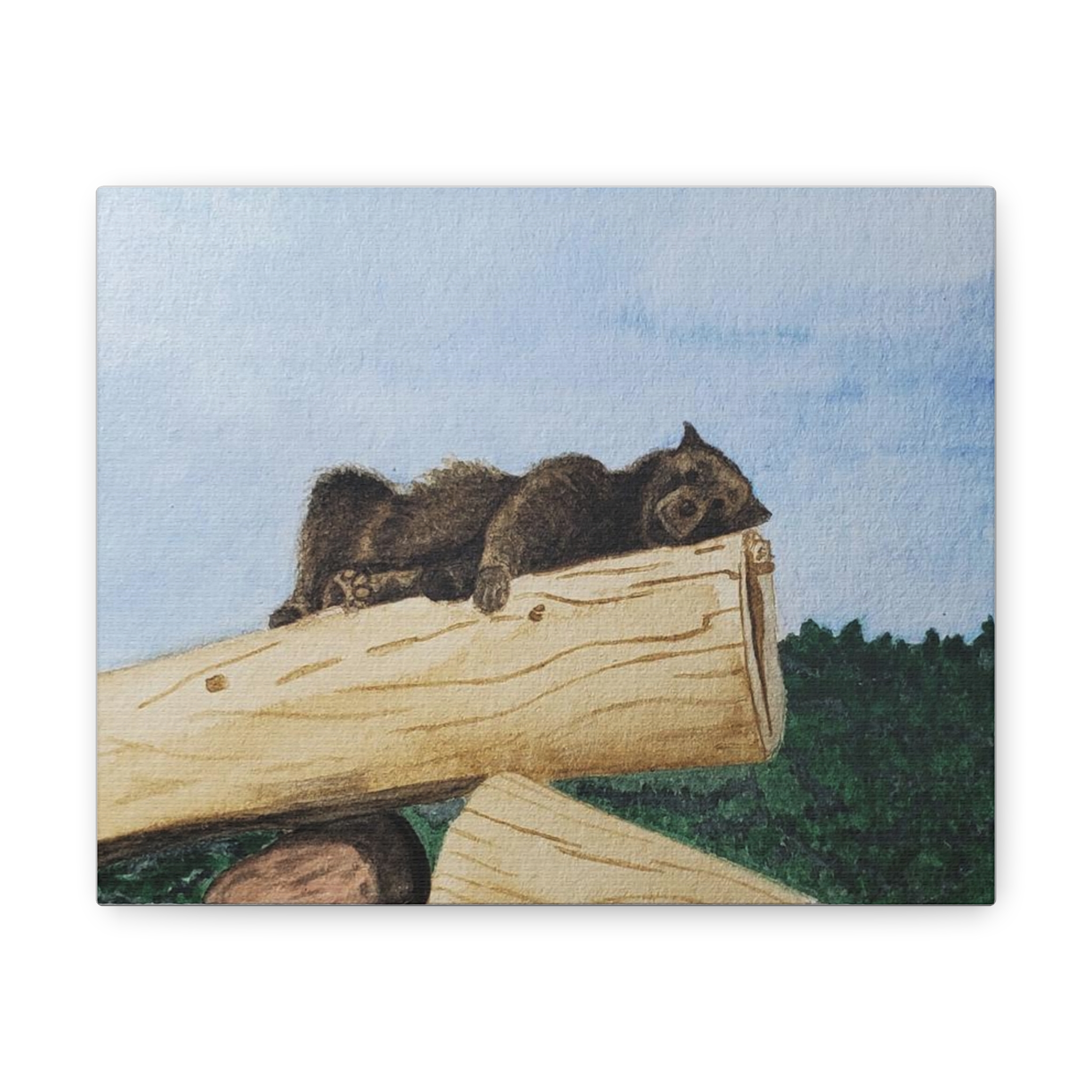 Bear on a Log Painting, Canvas Print 5x7 or 8x10 or 12x16